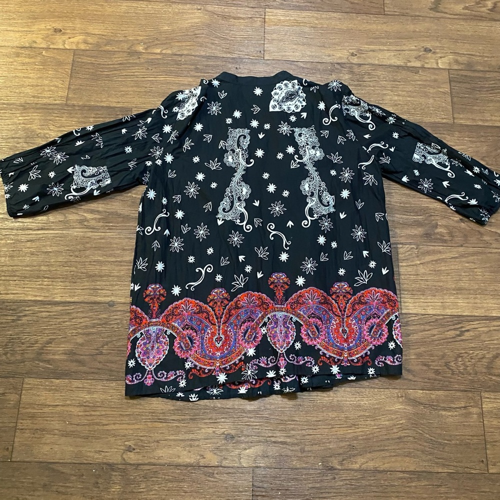 Style & Company‎ popover pleated puff sleeves artsy art to wear 100% cotton top - Picture 5 of 5
